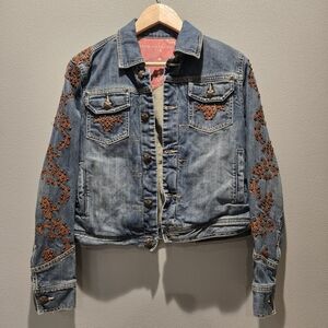 Double D Ranch Denim Jacket with Studs and Leather Embellishment
